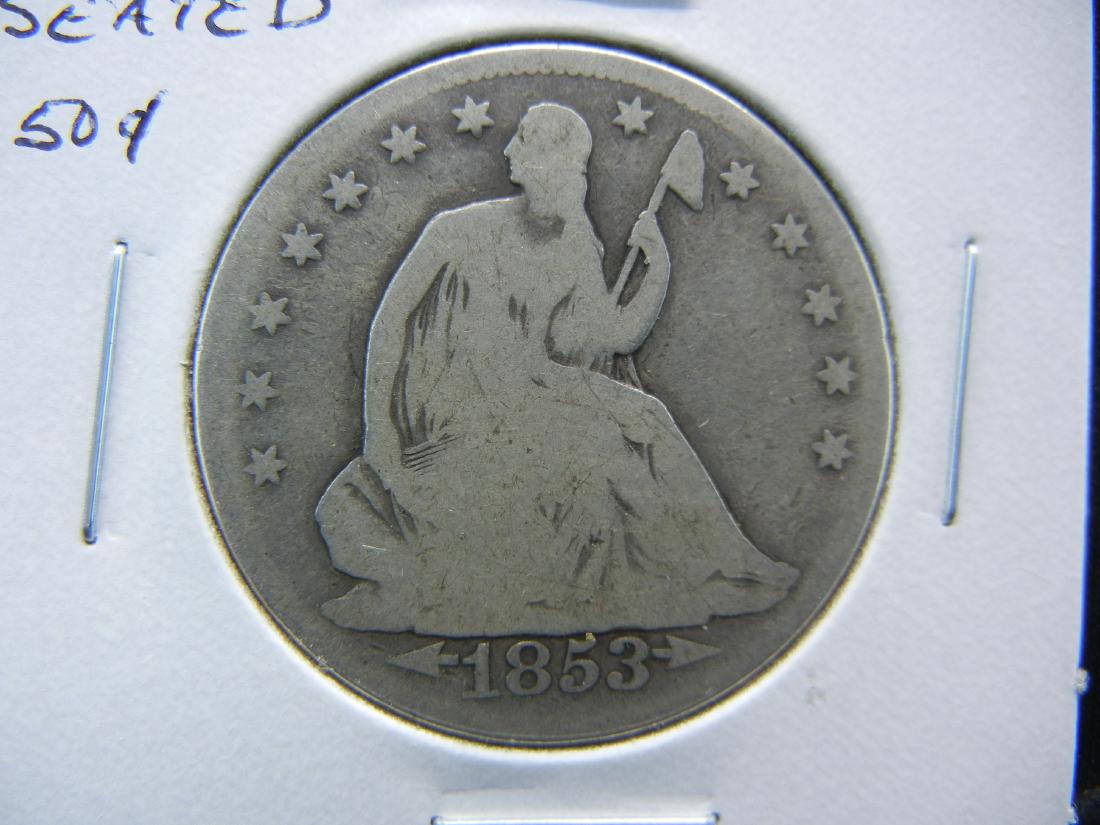 1853 Seated Half Dollar .  Good+. (1 of 3)