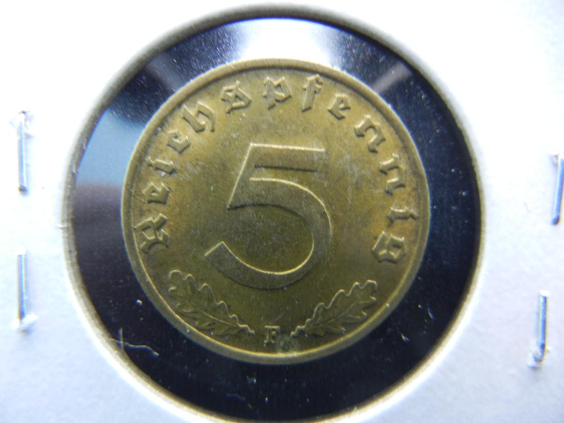 1939-F Germany 5 Reichs Pfennig.  Nice UNC. (1 of 2)