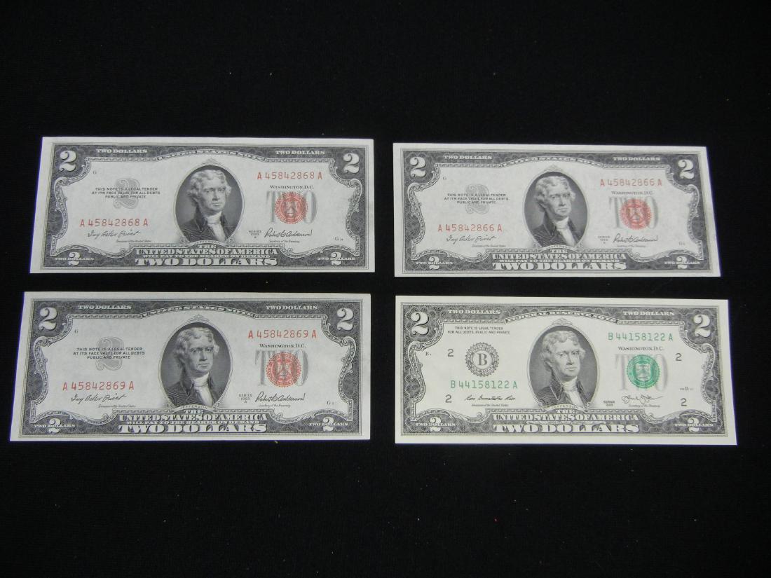 (3) 1953 Red Seal Crisp Notes and 2013 $2 Note (1 of 8)