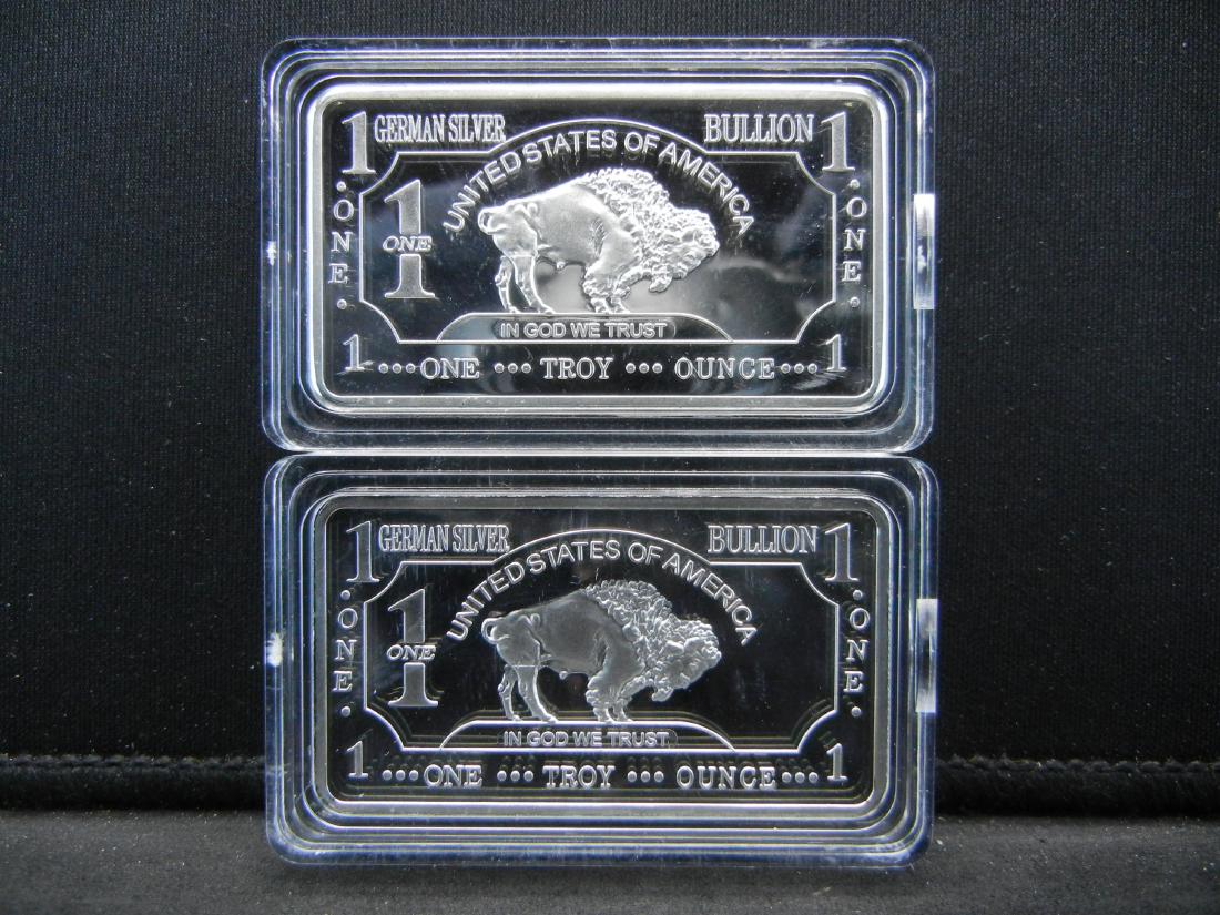 2 One Troy Ounce German Silver Buffalo Collector Bars (1 of 2)
