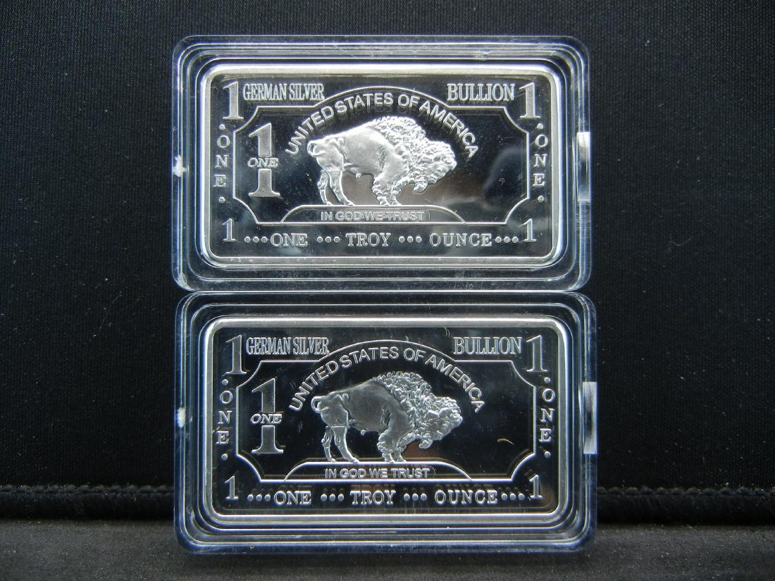 2 One Troy Ounce German Silver Buffalo Collector Bars (1 of 3)