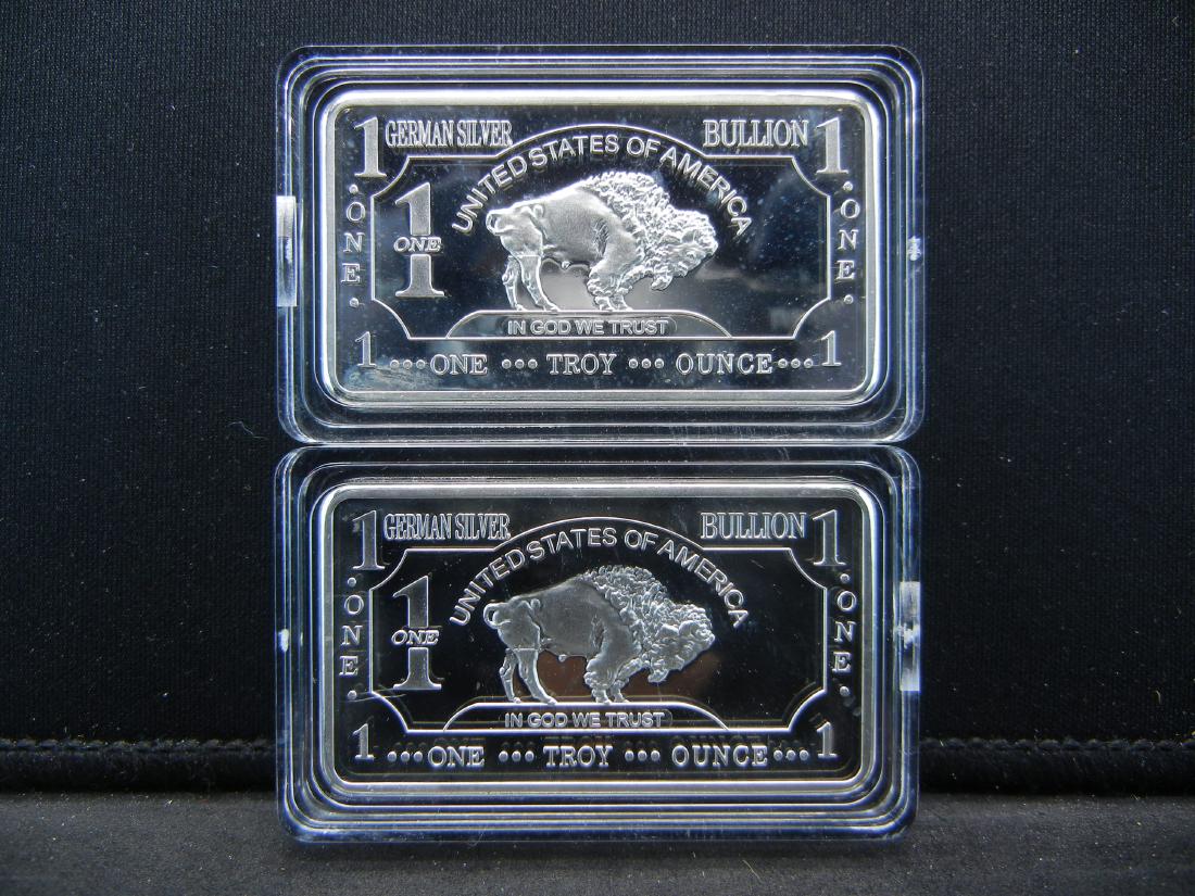 2 One Troy Ounce German Silver Buffalo Collector Bars (1 of 2)