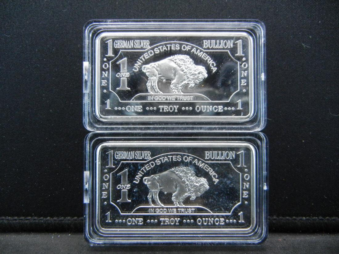 2 One Troy Ounce German Silver Buffalo Collector Bars (1 of 2)