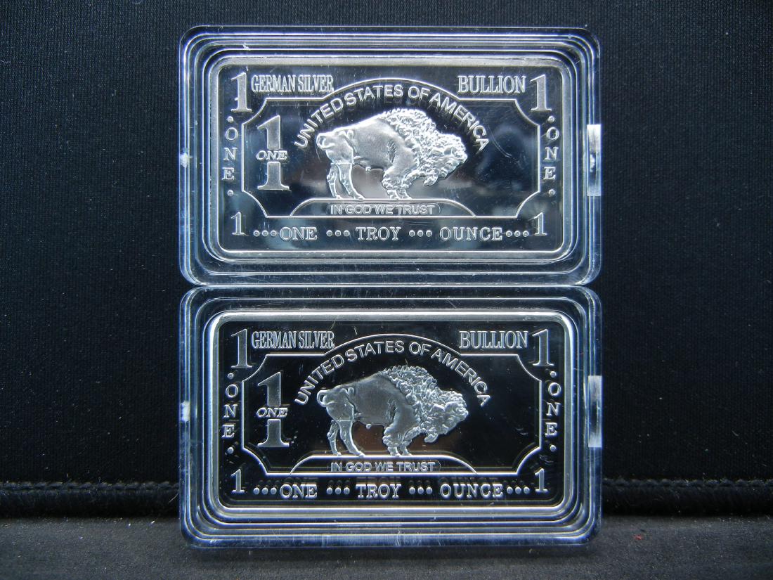 2 One Troy Ounce German Silver Buffalo Collector Bars (1 of 2)