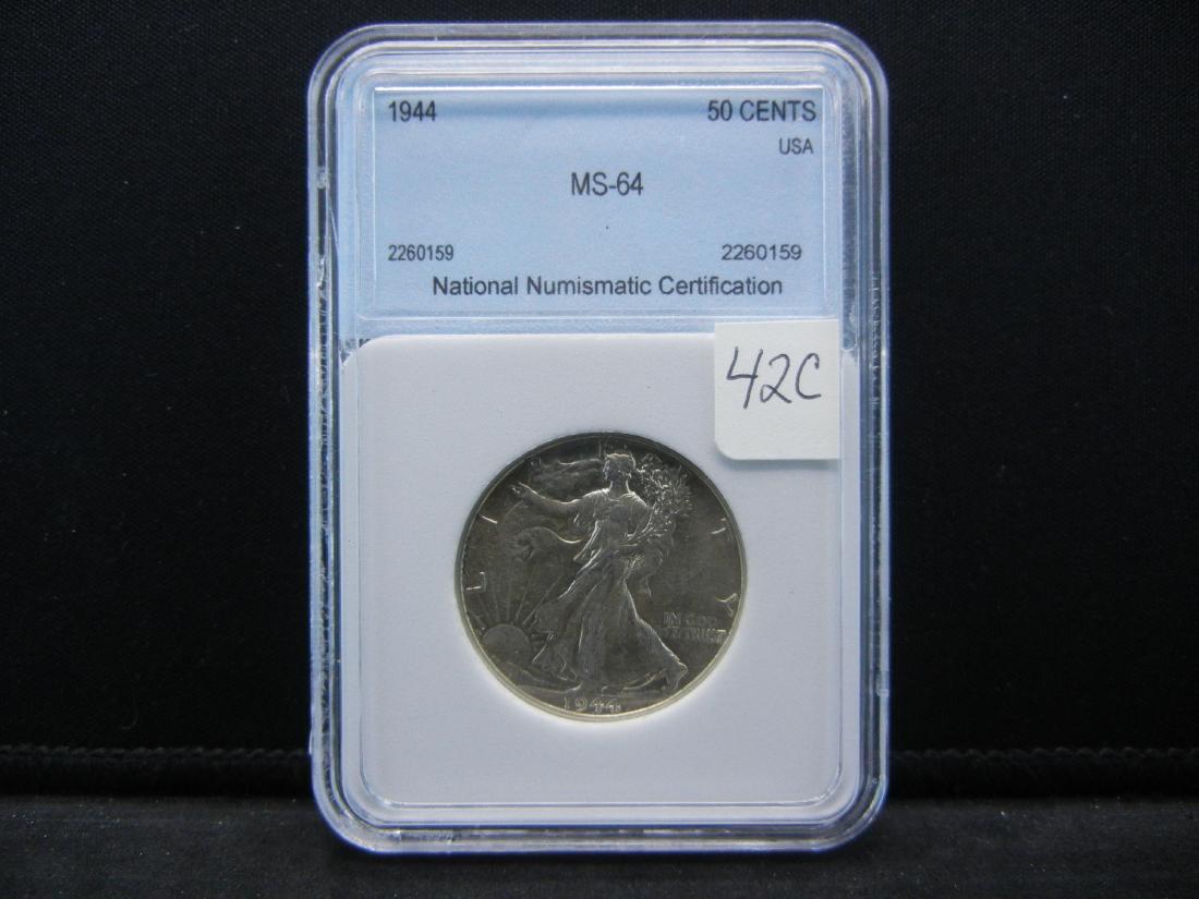 1944 SILVER (90%) LIBERTY HALF, MS64-NNC, WWII ERA, (1 of 4)