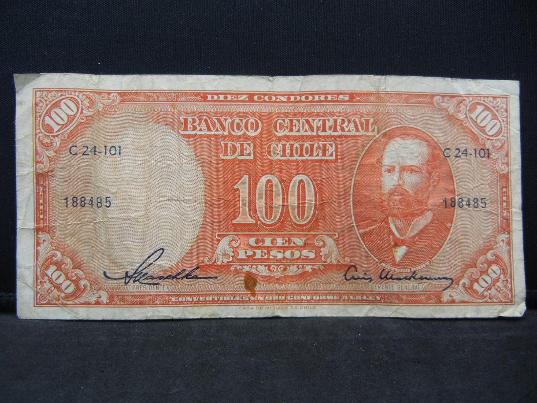 1947 Chile 100 Pesos Bank Note.  Serial # C24-101 (1 of 2)