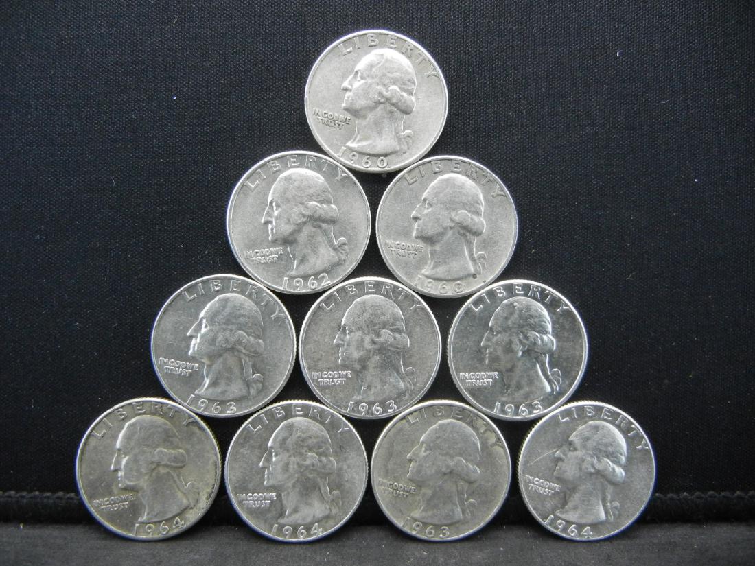 1960's Washington Silver Quarters Lot of 10 (1 of 2)