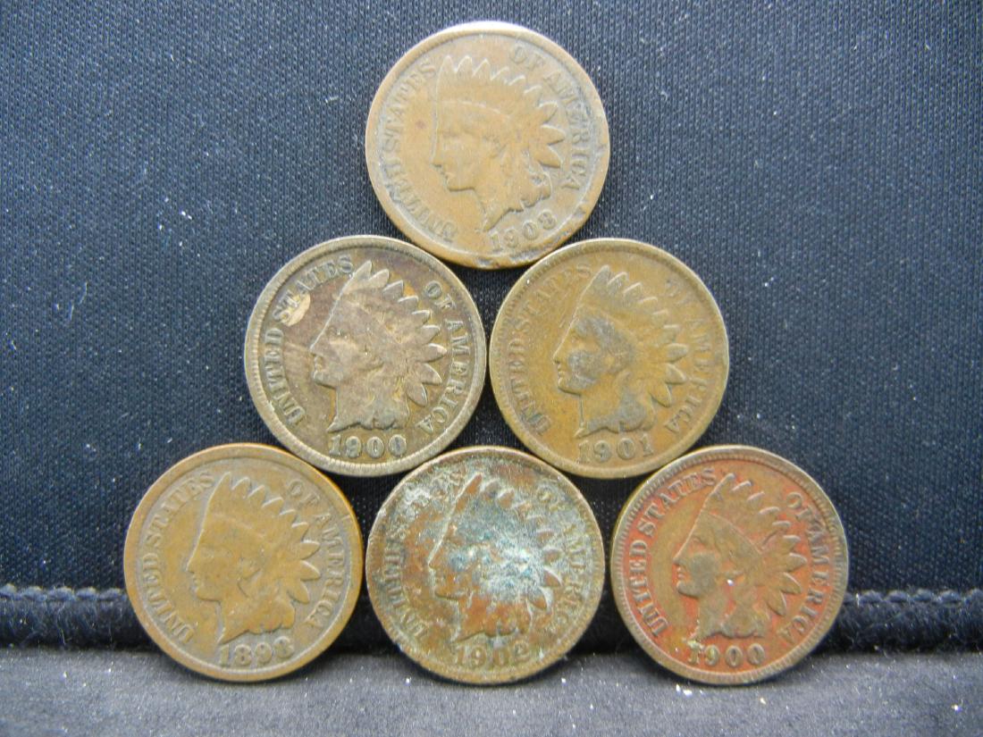 1898, (2) 1900, 1901, 1902 & 1908 Indian Head Cents (1 of 2)