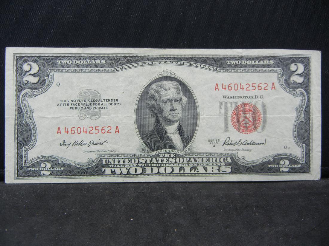 1953-A $2 Red Seal US Bank Note (1 of 3)