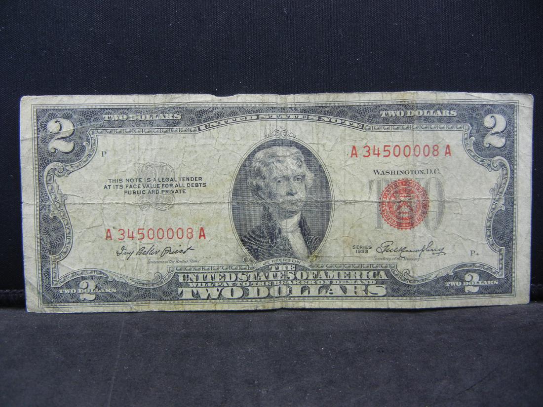 $2 Bill, (Series 1953) Red Seal, 66 Years Old, NICE (1 of 3)