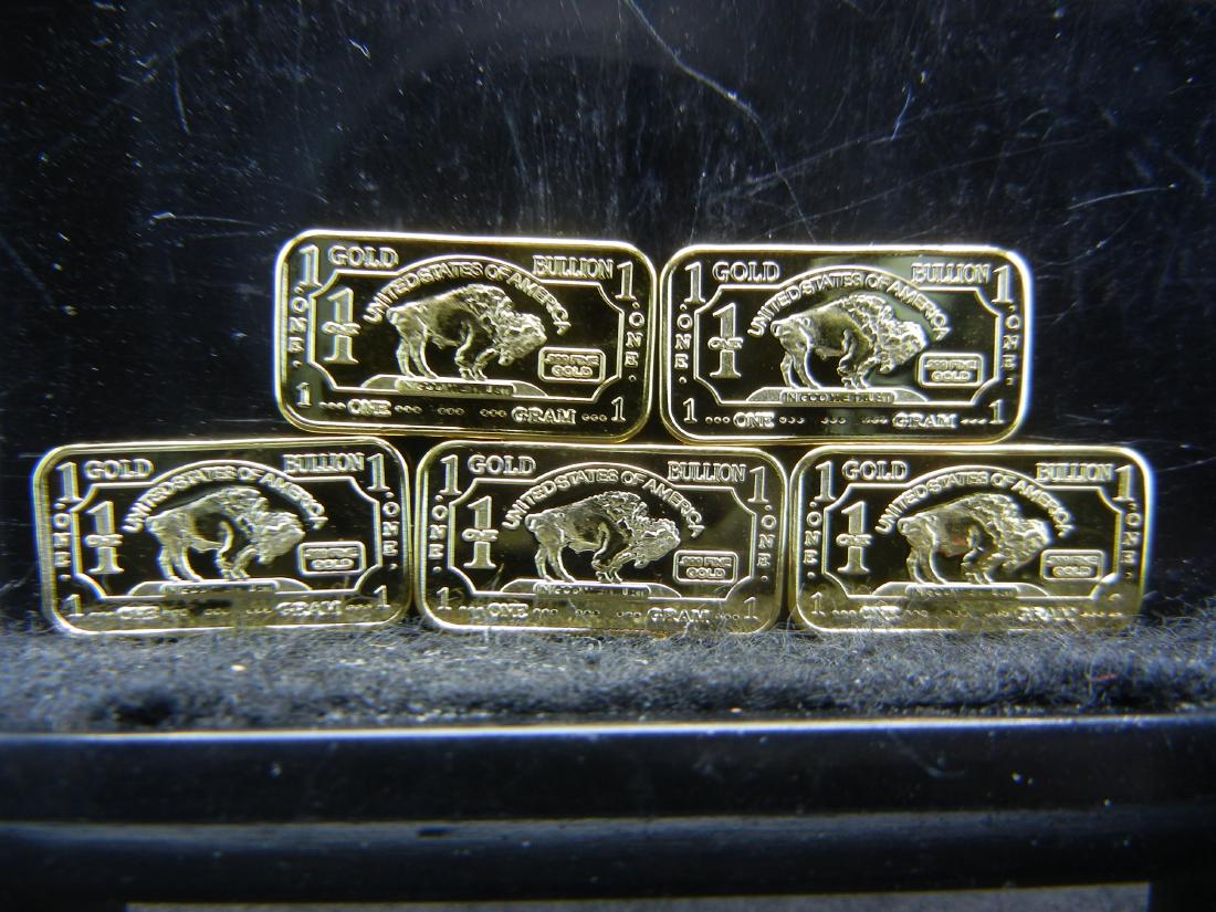 5 One Gram 100 Mills .999 Fine Gold Buffalo Collector: 5 One Gram 100 Mills .999 Fine Gold Buffalo Collector Bars Clad