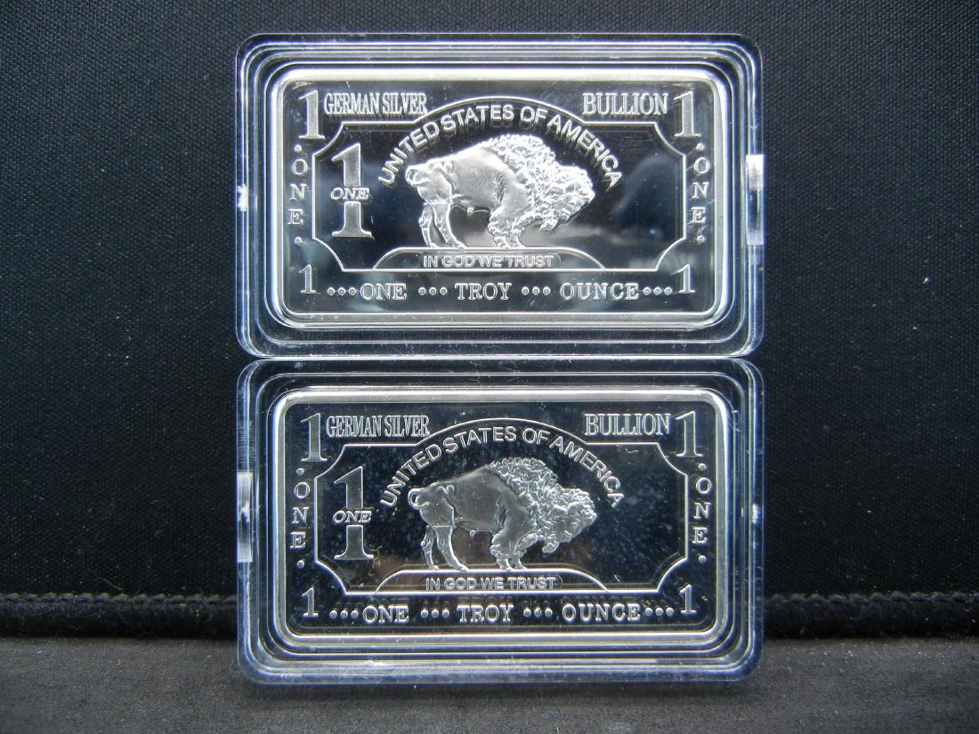 2 One Troy Ounce German Silver Bullion Buffalo: 2 One Troy Ounce German Silver Bullion Buffalo Collector Bars Clad
