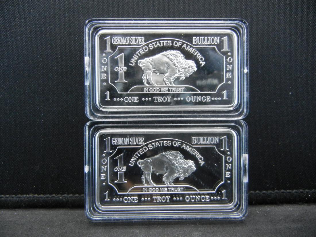2 One Troy Ounce German Silver Bullion Buffalo: 2 One Troy Ounce German Silver Bullion Buffalo Collector Bars Clad