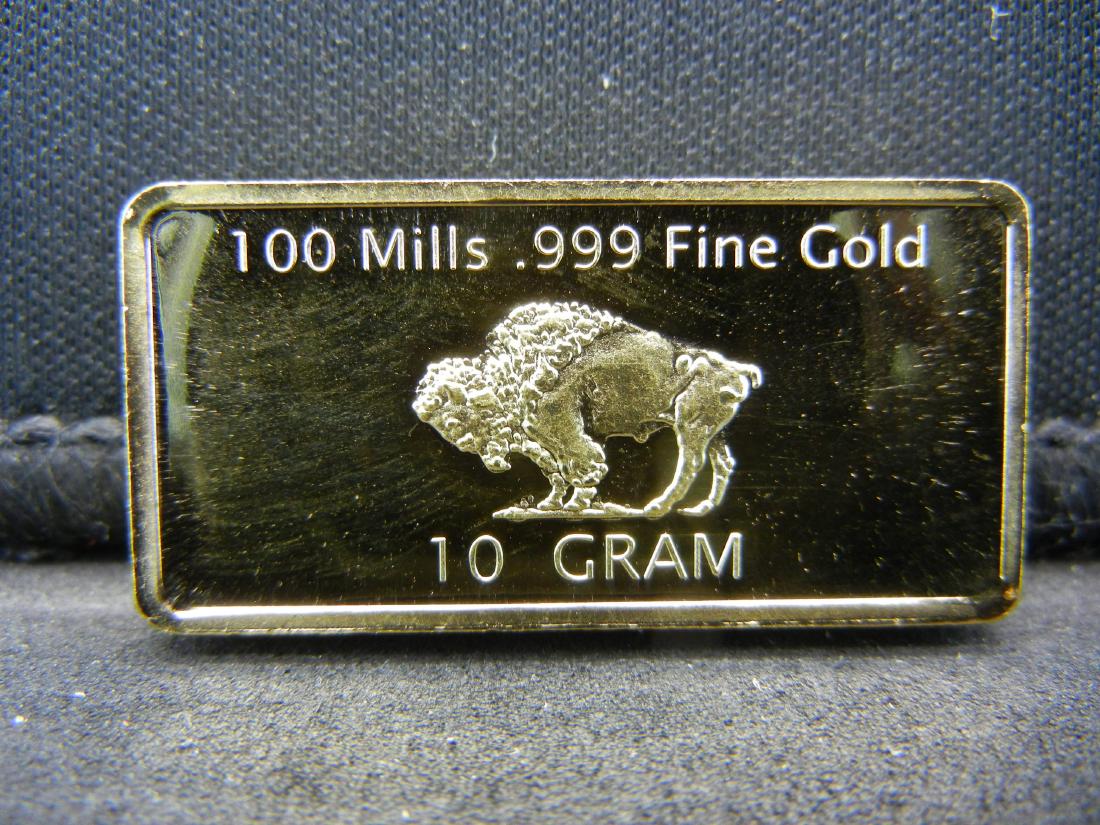 10 Gram 100 Mills .999 Fine Gold Buffalo Collector Bar (1 of 2)