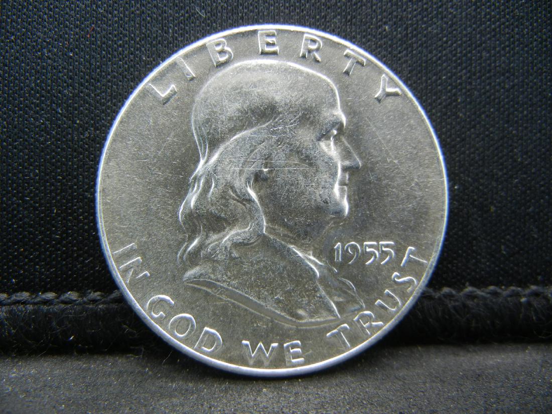 1955 SILVER FRANKLIN (90%) HALF, LOOKS HUGE (1 of 2)