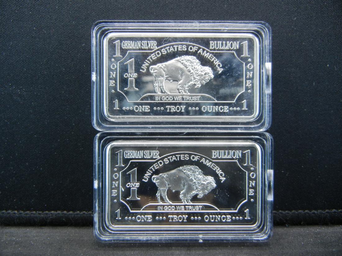 2 One Troy Ounce German Silver Bullion Buffalo: 2 One Troy Ounce German Silver Bullion Buffalo Collector Bars Clad