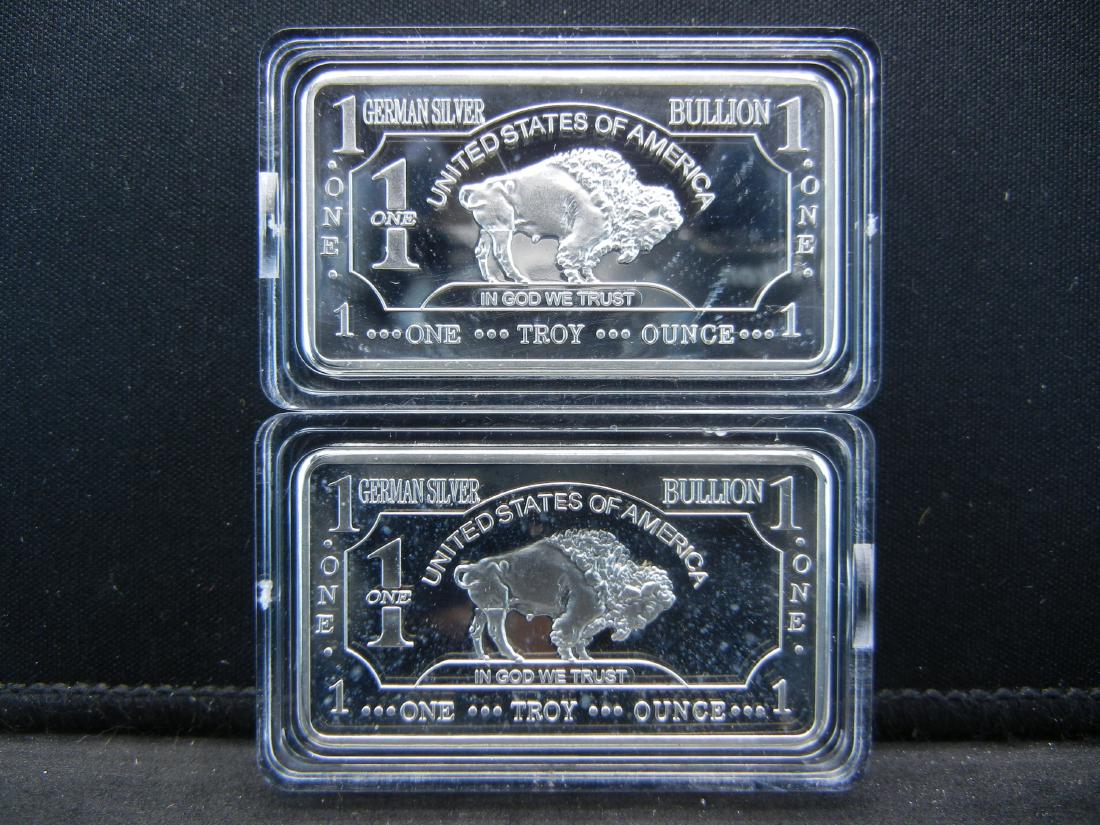 2 One Troy Ounce German Silver Bullion Buffalo: 2 One Troy Ounce German Silver Bullion Buffalo Collector Bars Clad