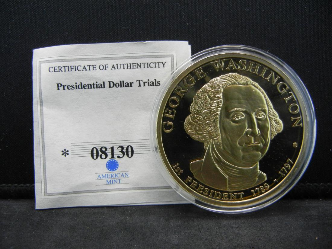 George Washington Presidenial Trial Medal, Statue of: George Washington Presidenial Trial Medal, Statue of Liberty Reverse W/COA. Issued by American Mint.