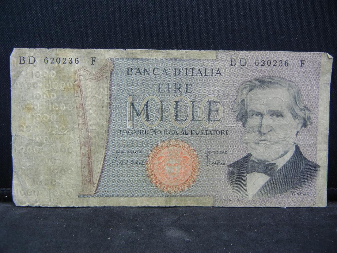 1969 Italy 1000 Lira Bank Note.  Serial # BD 620236 F (1 of 2)