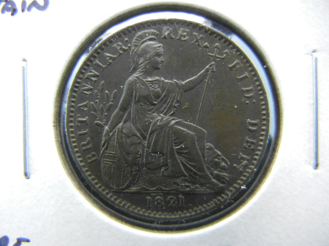 1821 Great Britain Farthing.  AU/UNC.  Rare Grade (1 of 3)