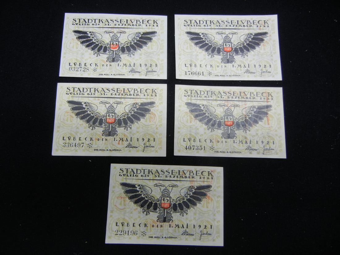 (5) 1921 Germany 50 Pfennig Notgeld Notes w/Imperial (1 of 4)