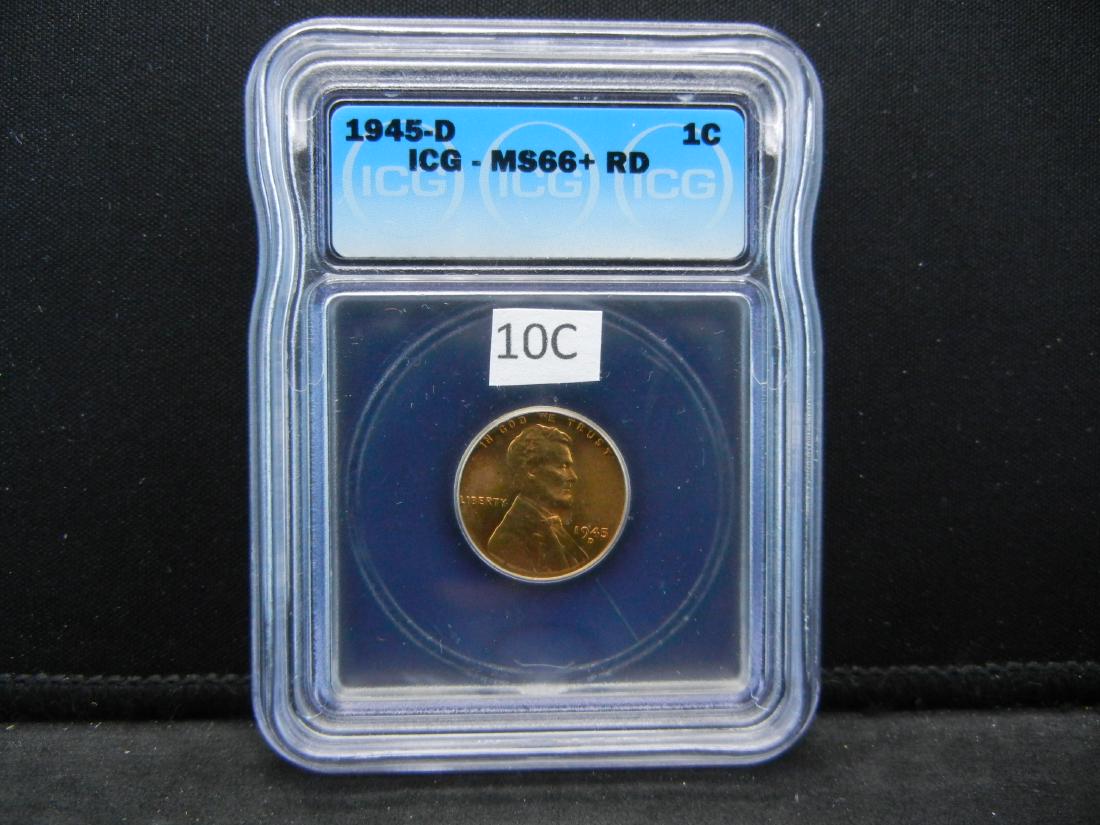 1945-D Lincoln One Cent .  ICG MS66+RD.  Flashy Red. (1 of 4)