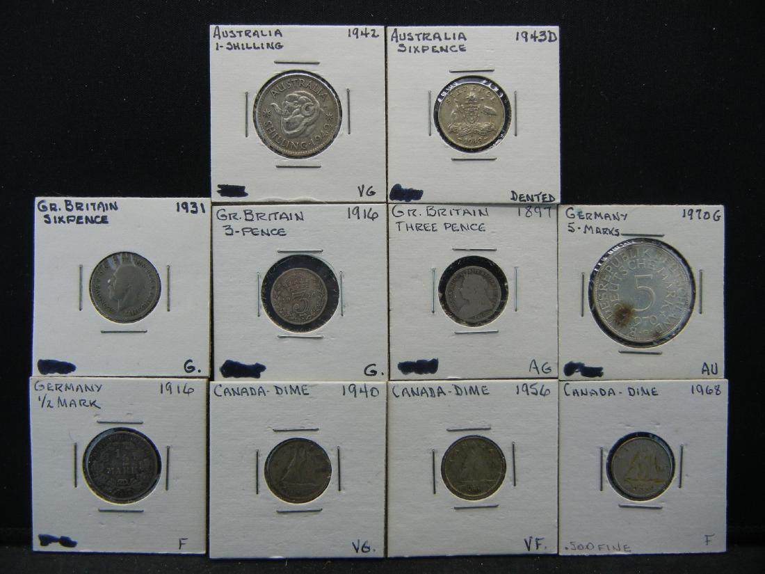 10 World Silver Coins.  Canada, Germany, Australia, (1 of 7)