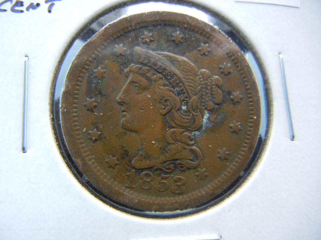 1853 Large Cent.  Fine+. (1 of 3)