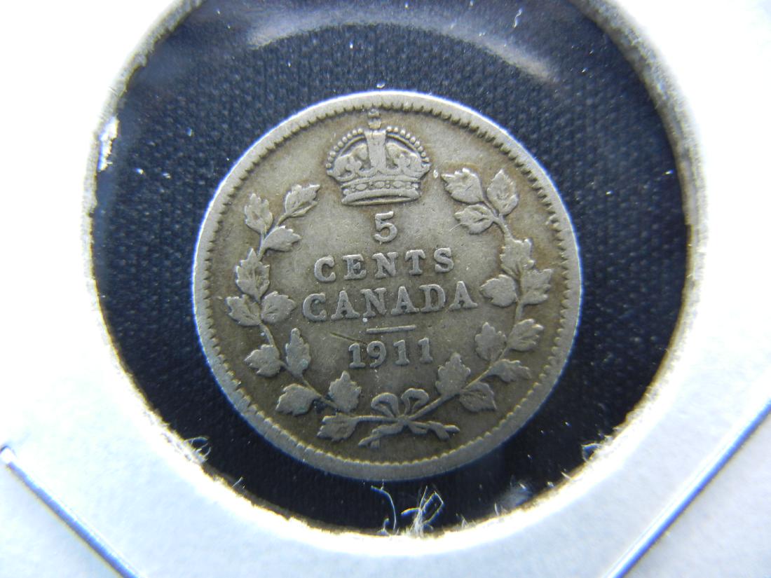 1911 Canada Five Cent Piece  Silver.  VF+. (1 of 3)