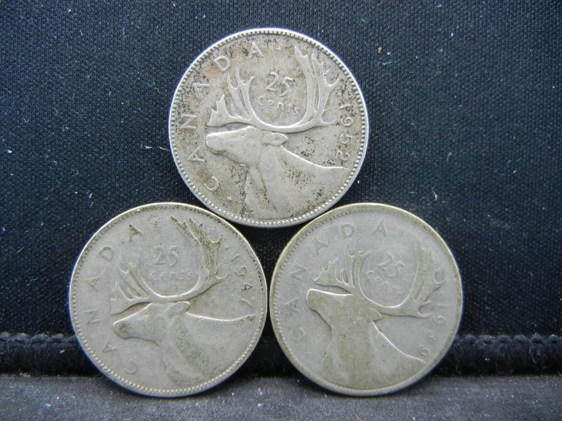 1939,1947,1952 Silver Canada Quarter .  Circulated (1 of 2)