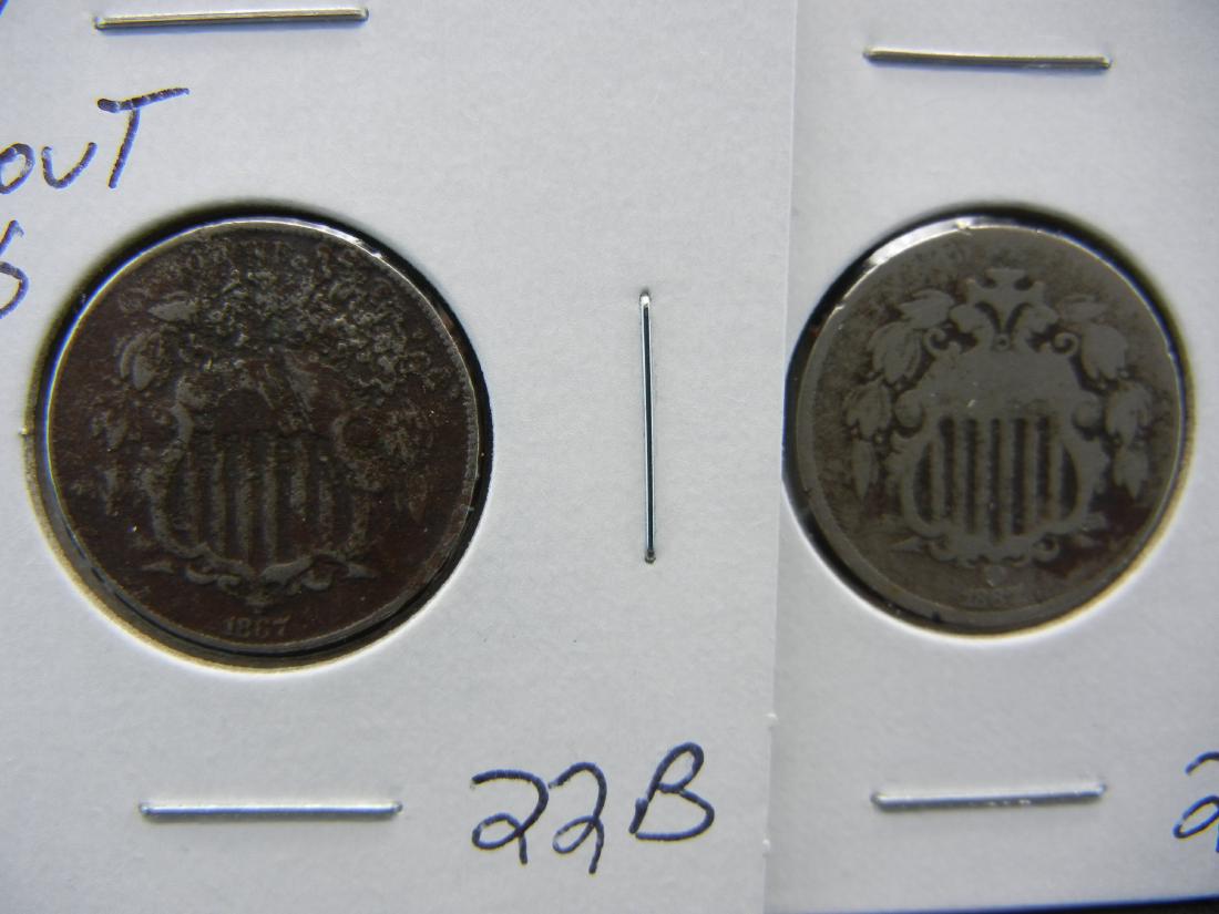1867 With Rays & 1867 Without Rays Shield Nickels Two (1 of 3)