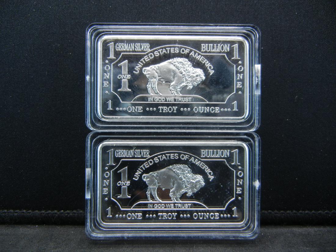 2 One Troy Ounce German Silver Buffalo Collector Bars (1 of 2)