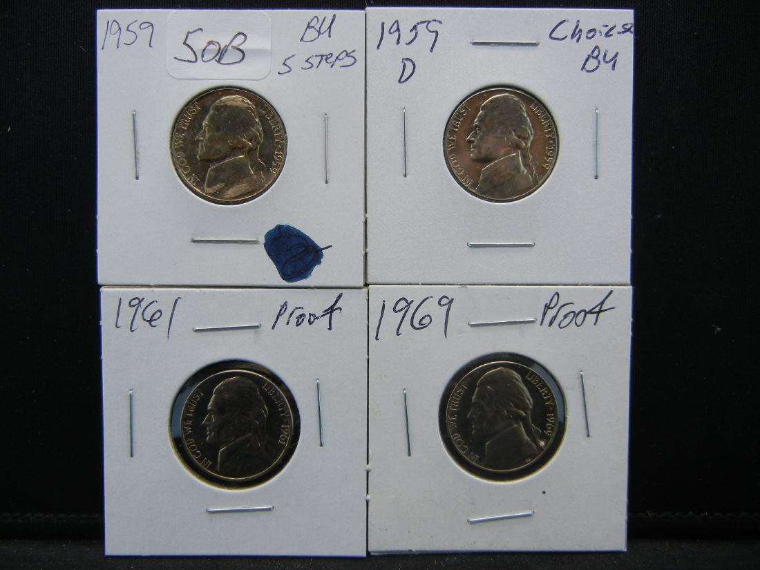 1959, 1959 D, 1961, 1969 S Jefferson Nickel: 1959, 1959 D, 1961, 1969 S Jefferson Nickel