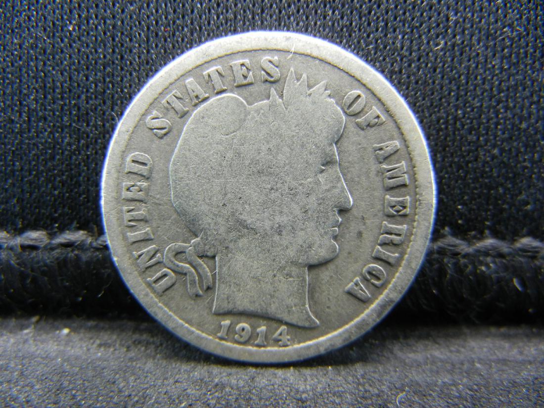 1914-D SILVER (90%) BARBER DIME, NICE GRADE, 105 YEARS (1 of 2)