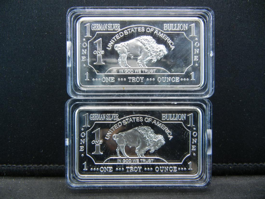 2 One Troy Ounce German Silver Buffalo Collector Bars (1 of 2)