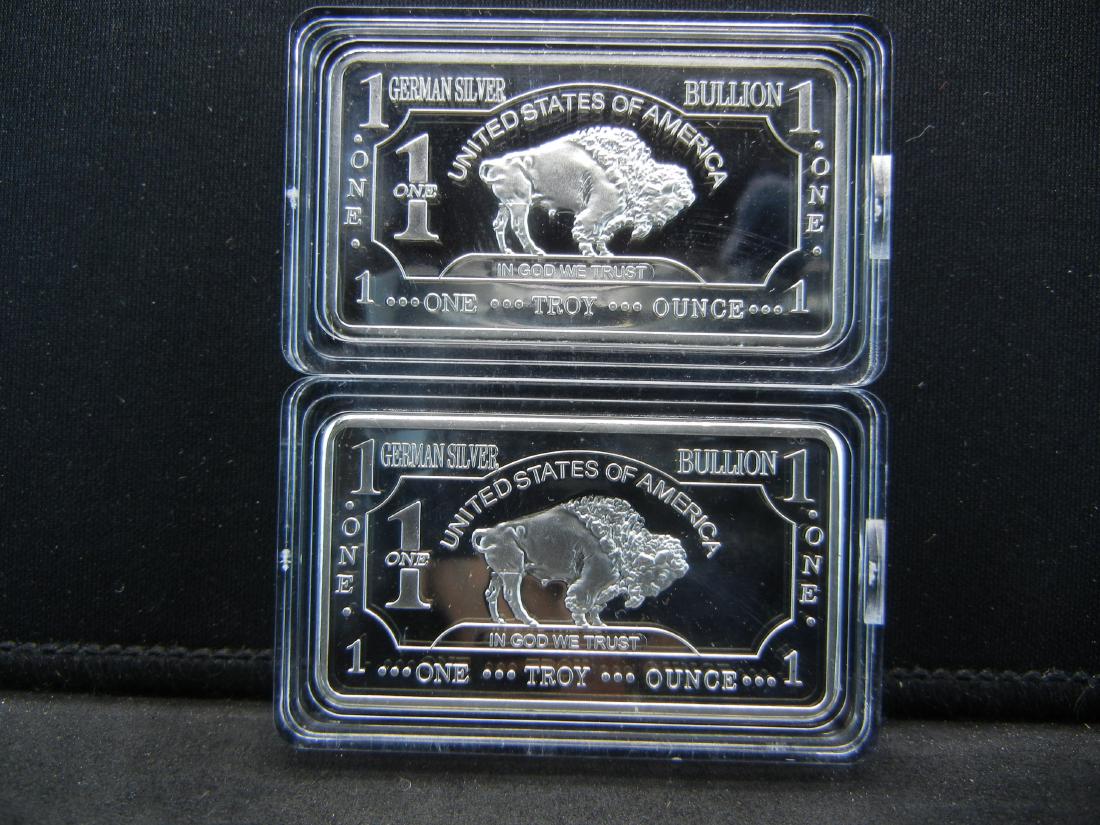 2 One Troy Ounce German Silver Buffalo Collector Bars (1 of 3)