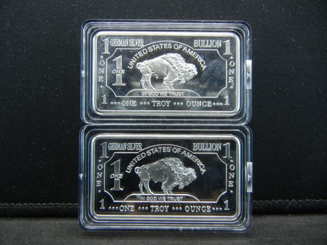 2 One Troy Ounce German Silver Buffalo Collector Bars (1 of 2)