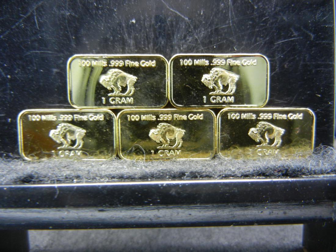 5 One gram 100 Mills .999 Fine Gold Buffalo Collector: 5 One gram 100 Mills .999 Fine Gold Buffalo Collector Bars Clad