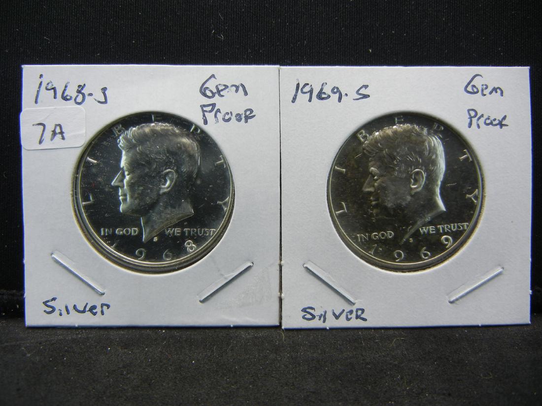 1968-S and 1969-S Silver Kennedy Halves.  Gem Proof. (1 of 3)