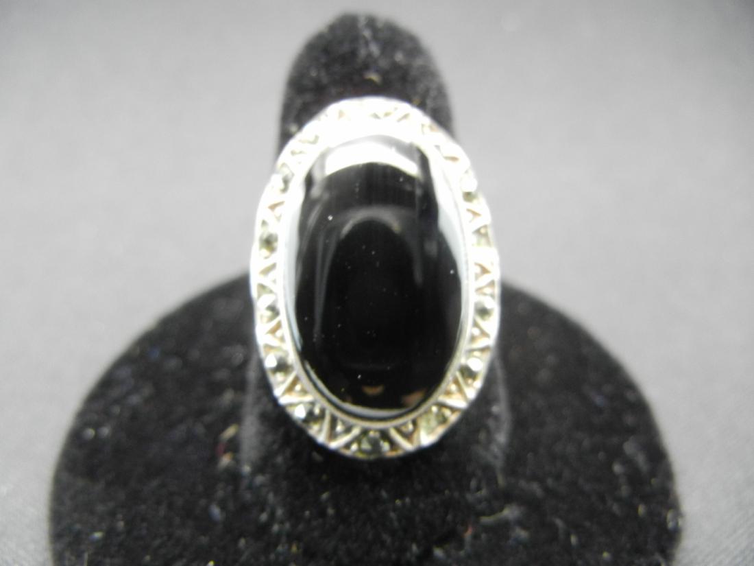 Sterling Ring Size 7 ½.   Large Black Onyx stone. (1 of 4)