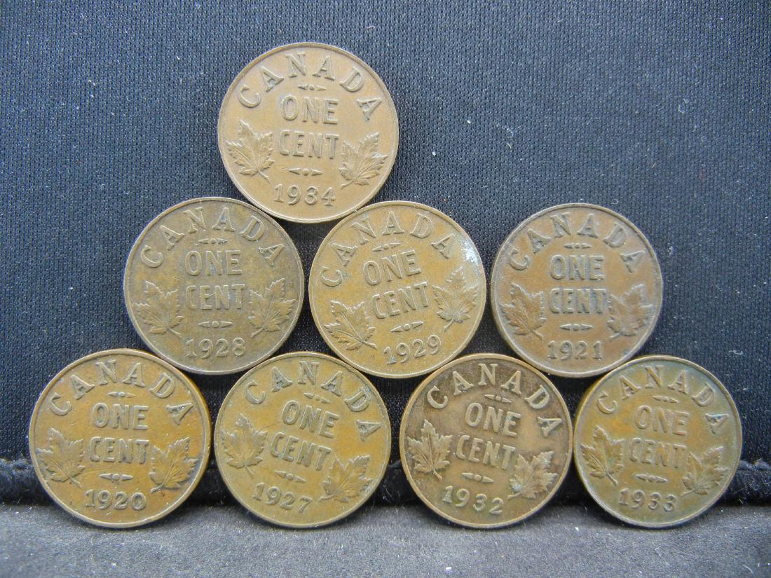 8 George V Canadian Cents.  1920 1921 1927 1928 1929 32 (1 of 2)