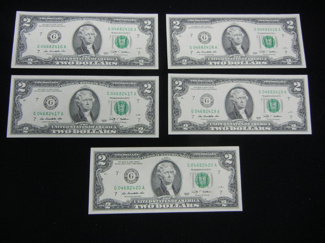 5 2009 Consecutive Numbered Two Dollar Federal Reserve (1 of 8)