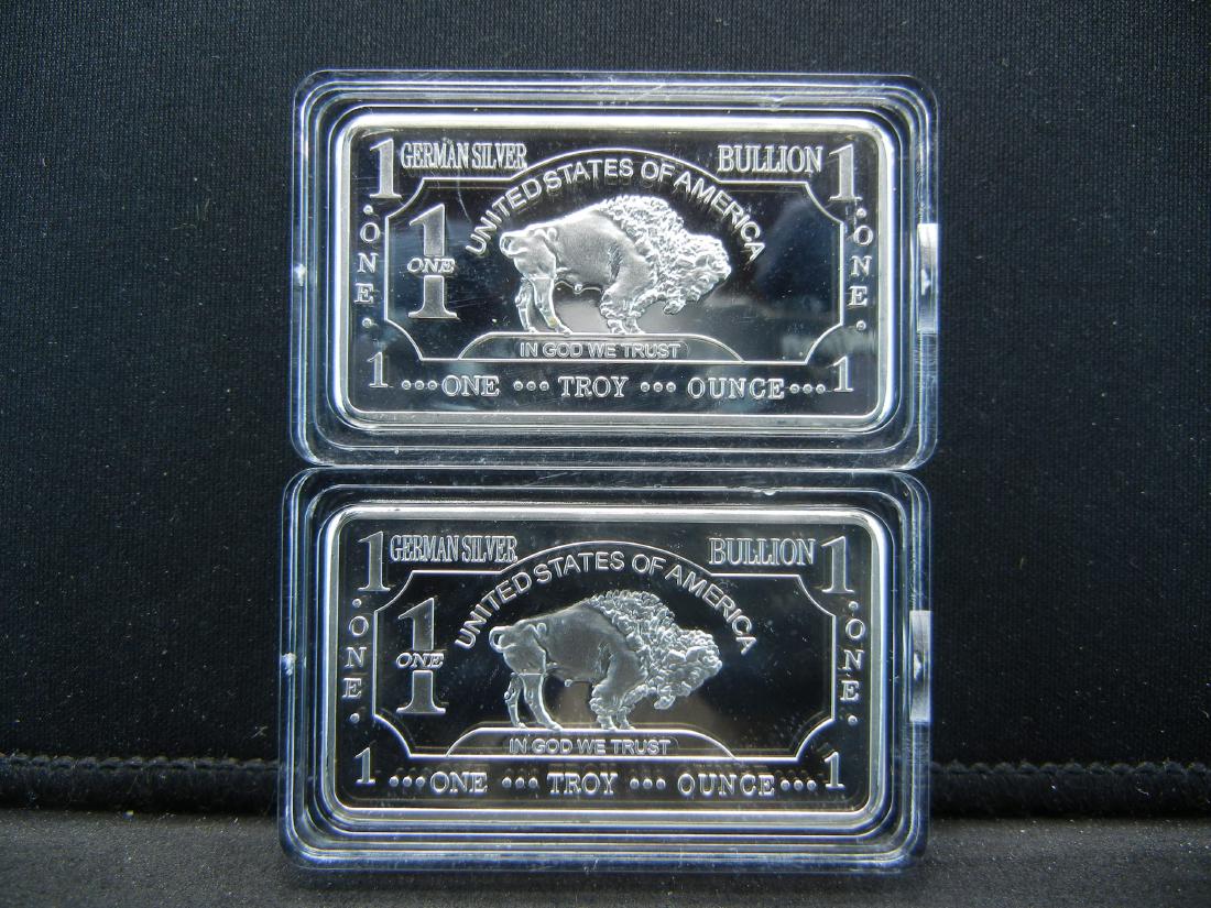 2 One Troy Ounce German Silver Buffalo Collector Bars: 2 One Troy Ounce German Silver Buffalo Collector Bars Clad