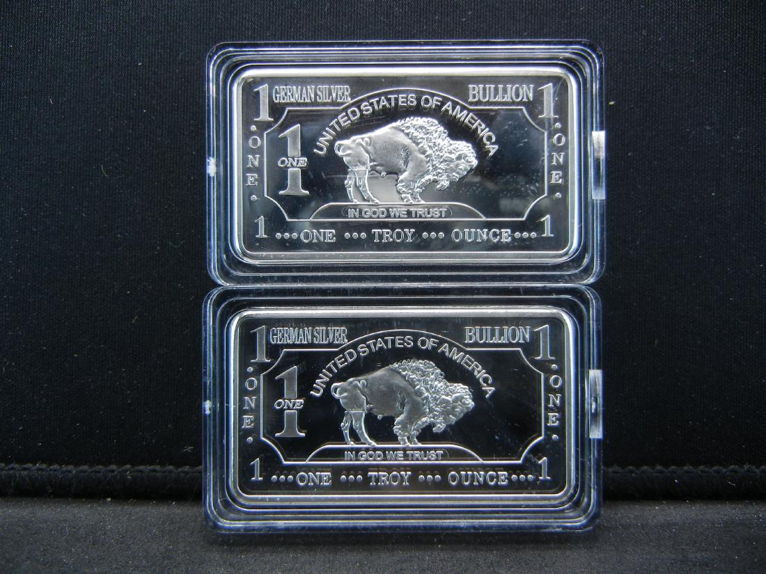 2 One Troy Ounce German Silver Buffalo Collector Bars (1 of 2)