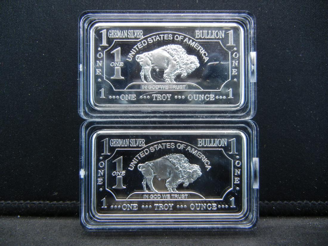 2 One Troy Ounce German Silver Buffalo Collector Bars (1 of 2)