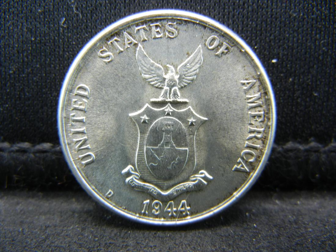 1944-S SILVER USA/PHILIPPINES WWII COIN, 20 CENTAVOS, (1 of 2)