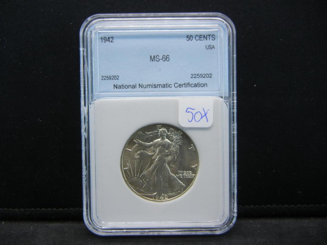1942 SILVER LIBERTY (90%) HALF, MS66/NNC, 77 YRS OLD, (1 of 4)