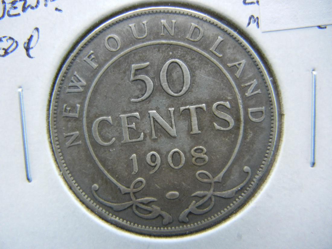 1908 Newfoundland Half Dollar . VG+. Low Mintage. (1 of 3)