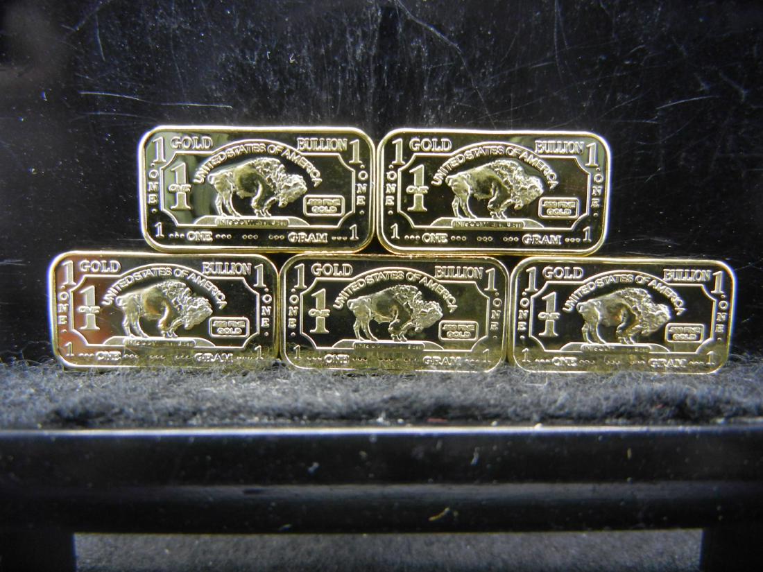 (5) One Gram 100 Mills .999 Fine Gold Collector Bars: (5) One Gram 100 Mills .999 Fine Gold Collector Bars
