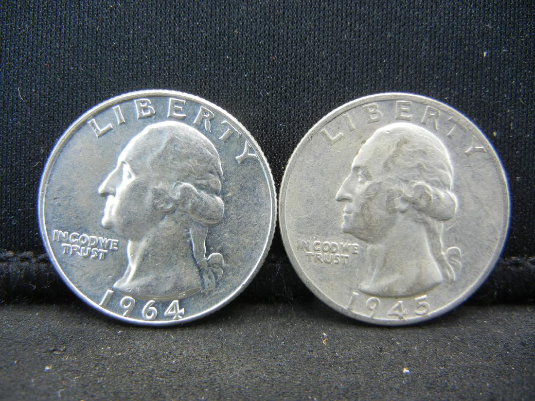 (2) Silver Washington Quarters 1964-D/1945-S High (1 of 2)